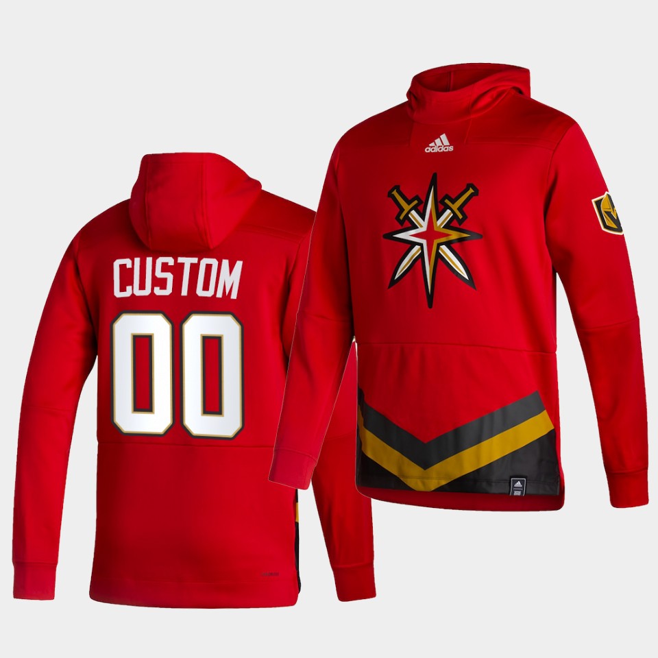 Men Vegas Golden Knights #00 Custom Red NHL 2021 Adidas Pullover Hoodie Jersey